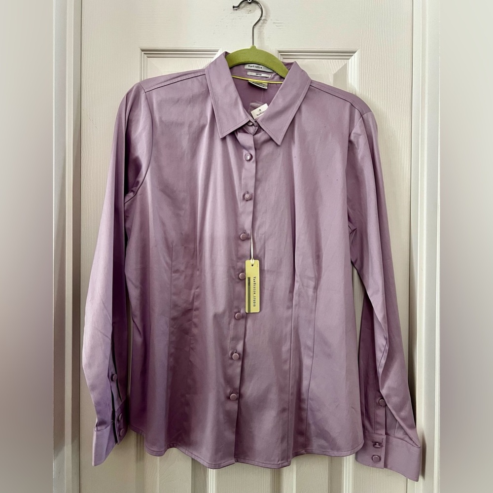 Lavender, Button Down Long Sleeve women’s Fitted Blouse.